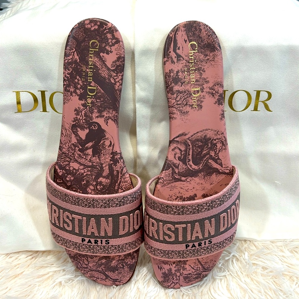 DIOR pink embroidered slides, bought in Paris and only worn one time!🌟